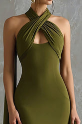 Olive Neckholder Etui Chiffon Langes Ballkleid